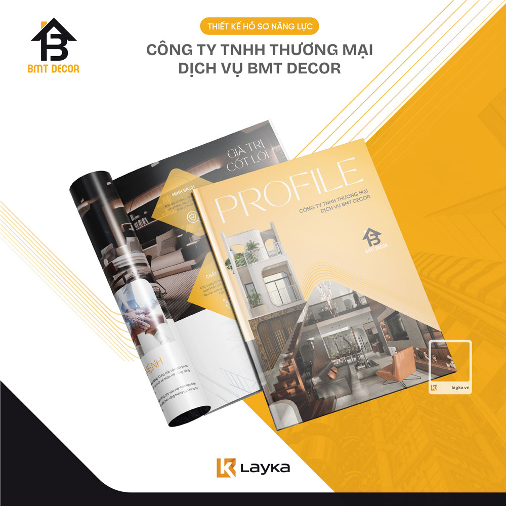 Báo Giá Thiết Kế Hồ Sơ Năng Lực Công Ty | Giá Thiết Kế Profile Công Ty Mới Nhất 2026 19 Dự án thiết kế hồ sơ năng lực ( profile ) công ty BMT DECOR do Layka thực hiện
