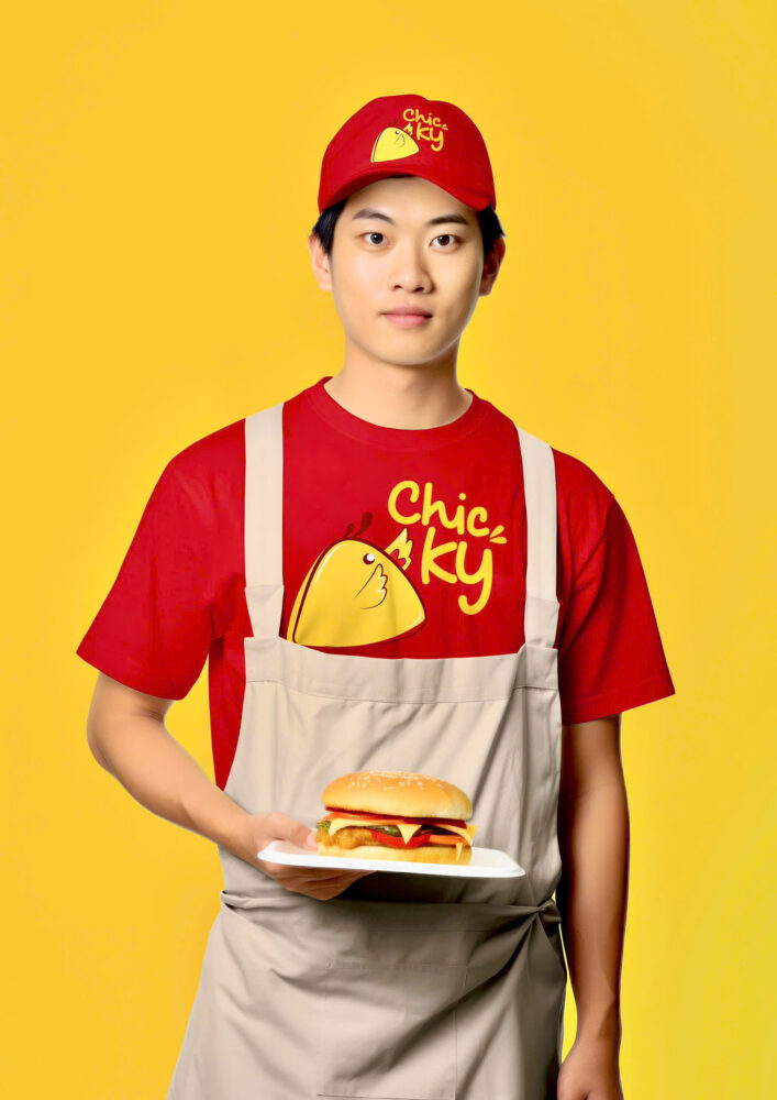 Ứng dụng logo tiệm bánh lên đồng phục, bao bì bánh